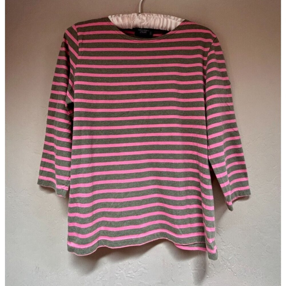 Saint James L'Atelier Women's Top 3/4 Sleeve T-Shirt Striped Gray Pink Size 8